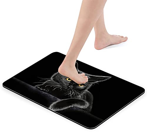 Zomer Badematte Badteppich rutschfest waschbar 42x60 cm Badezimmerteppich mit Schwarze Katze Motiv