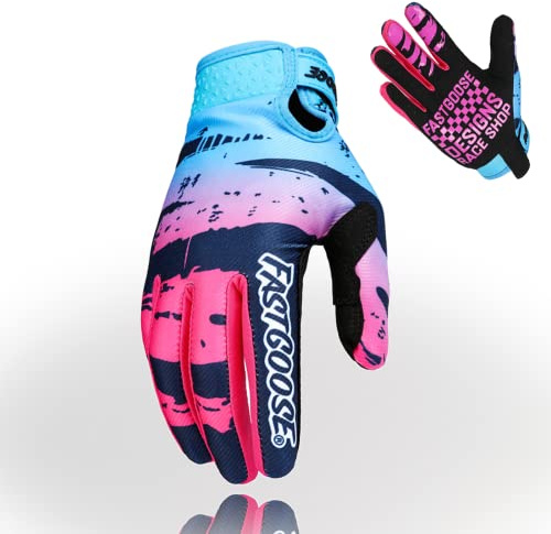FASTGOOSE Motorcycle Gloves - Breathable Lightweight Off-Road Gloves for Men & Women, ATV BMX MTB Racing (Fluorescent Blue, Large)