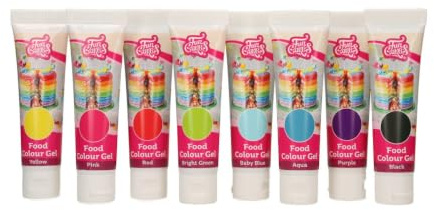 FunCakes Food Colour Gel Lebensmittelfarben, Set/8 | Hochkonzentrierte Lebensmittelfarben: Gelb, Rosa, Red, Hellgrün, Baby Blue, Aqua, Lila, Black