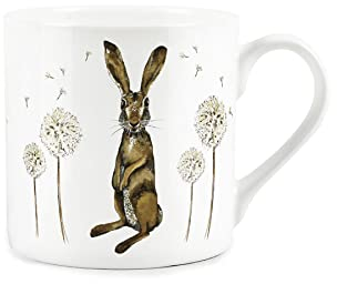 Purely Home Hares and Dandelions Themed Design Mug by Rhiannon Chauncey - Fine Bone China White Coffee/Tea Present Gift