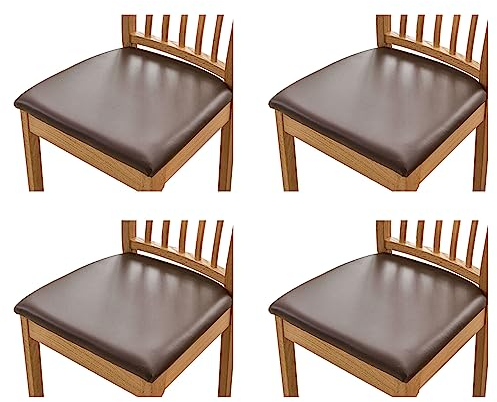 qiden Esszimmerstuhl Sitzbezüge 2 4 6er Set, Stuhlbezug Sitzfläche Stretch Sitzbezüge Kunstleder Wasserdicht Stuhlbezug,Einfaches Abnehmen des Sitzbezugs-Braun-4er Set (36-48cm)