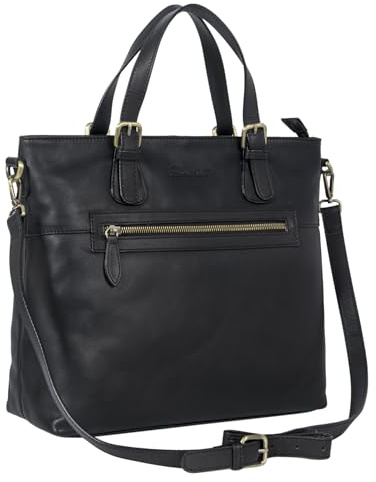Benthill Echt Leder Handtasche Damen | Henkeltasche aus hochwertigem Rindsleder | Vintage Frauen Schultertasche | Umhängetasche, Farbe:Schwarz