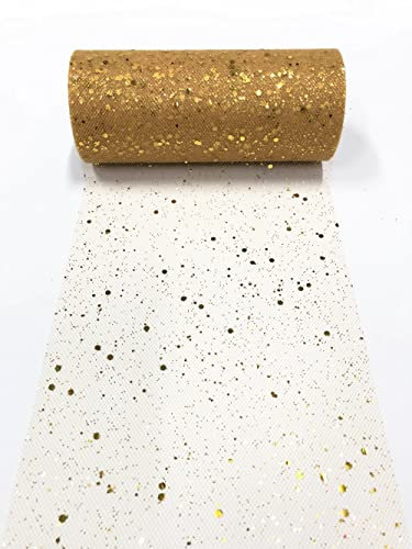 6 inches x 25 Yards Glitter Tulle Fabric Roll Hexagon Sequins Mesh Fabric Spool Tutu Skirt Bady Shower Wedding Party Birthday Decoration (Gold)