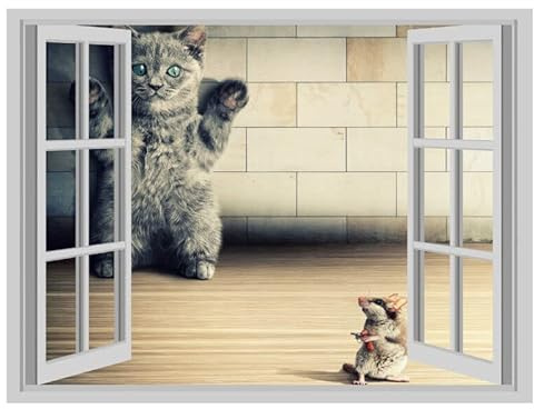 Handmade By Stukk Katze Mäuse 3D Wandaufkleber Kinderzimmer Spielplatz Katze Mäuse Wandaufkleber Dekoration