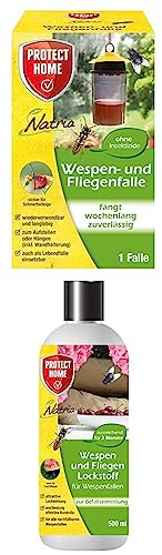 Natria Wespen- und Fliegenfalle zur giftfreien Fliegen- und Wespenbekämpfung,1 Wespenfalle inkl. Wandhalterung + Natria Wespen und Fliegen Lockstoff, anwendungsfertige Köder 500 ml