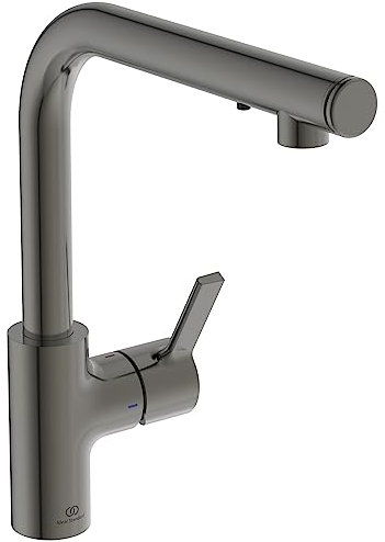 Ideal Standard - Gusto iMX, Miscelatore monocomando per lavello da cucina con erogatore di sapone, Bocca ad L tubolare ed erogazione orientabile, Magnetic grey