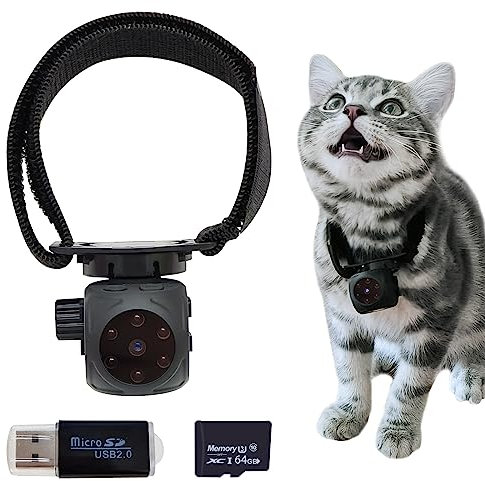 Pet Collar Camera & Cat Collar Camera with 64gb Sd Card,Spy Camera Hidden Camera ,Dog Tracker Collar,Motion Detection Records 1080p Video & Infrared Night Vision Functionality for Indoor/Outdoor.