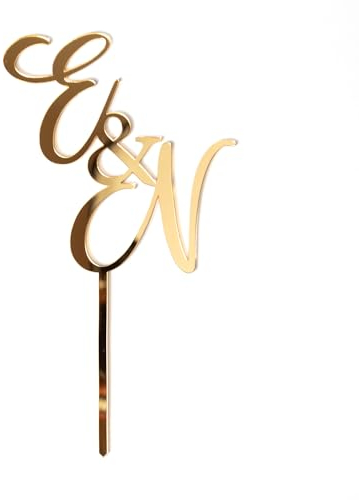 Cake Topper for Wedding, Personalised Acrylic Cake Decor, Custom Initials Gold Cake Topper, Engagement Gift, Rustic Cake Decoration