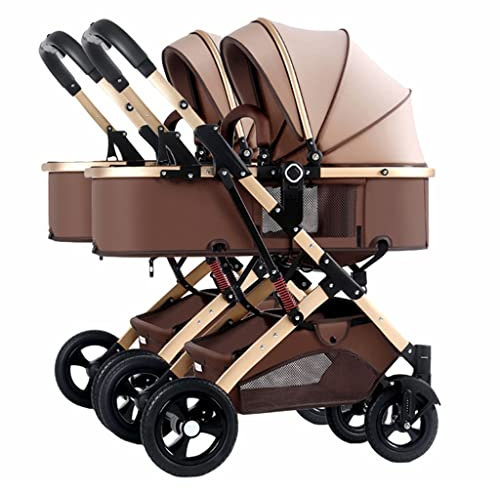Twins Carriage Doppel-Kinderwagen für Neugeborene, Doppel-Kinderwagen für Säuglinge und Kleinkinder, kann sitzen, liegen, abnehmbarer Kinderwagen, Kinderwagen mit Moskitonetz (Farb