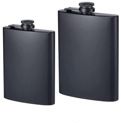 2 Pack Hip Flasks for Liquor, 8 oz & 10 oz Matte Black Stainless Steel Leakproof Flask Alcohol- Great Idea Gifts Groomsmen Gifts,Portable Pocket Whiskey Flasks for Men & Women