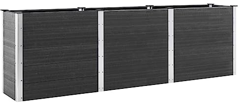 Gecheer Pflanzkübel Hochbeet Gartenbeet Pflanzbeet Frühbeet 300 x 100 x 91 cm (B x T x H) für Gärten,Balkone oder Terrassen,Witterungsbeständig Holz-Kunststoff-Verbundwerkstoff (WPC), Stahl Grau