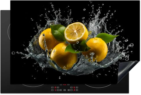 KitchenYeah© Protege Couvre Plaque De Cuisson Deco Cuisine Tapis Protection | 81x52 cm - Protecteur Induction Citron - Fruit - Jaune - Noir