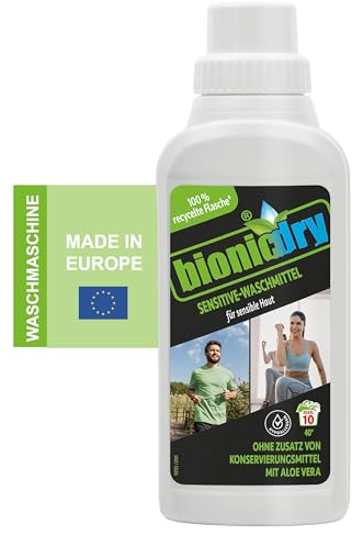 bionicdry Sport-Waschmittel Sensitive | hautfreundlich und effektiv | Reinigung von Sporttextilien mit direktem Hautkontakt | für Sport- und Funktionskleidung, Membran-Gewebe, Fleece und Lycras