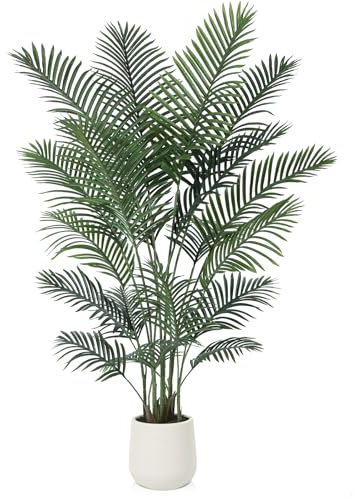 OAKRED Palmera artificial de 6 pies, planta falsa de alta con maceta blanca, palmera tropical sintética para decoración de interiores del hogar, oficina, sala de estar, porche delantero y patio