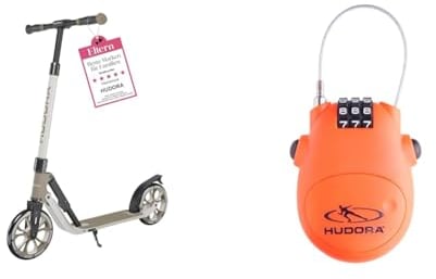 HUDORA BigWheel 205 Advanced Scooter - Komfortabler Aluminium-Roller & Kabel-Schloss Fahrrad Scooter, Zahlenschloss, 14492