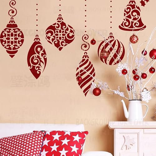 Schablonen für Weihnachten, Neujahr, Glocke, Ornament, Schablonen für Wände, Vorlagen zum Bemalen, wiederverwendbar, Malerei, dekorativ, Gips, große Ziegelsteine, elektrische Muster, 65 cm
