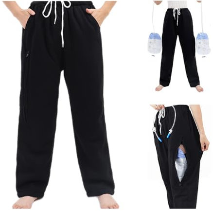 Lmaray Katheter Beinbeutel Hose, Nephrostomiebeutel Hose, Urinbeutel Stomaunterstützung mit zwei Taschen, Grau, Schwarz, Large