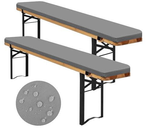 2er-Pack bierzeltgarnitur auflage, Bierbankauflage gepolstert für Bierzeltgarnitur 220x25x2cm bierbank auflagen, XL Waschbare auflagen bierzeltgarnitur für Partyzeltgarnitur(Hellgrau, wasserdicht)