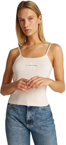 Calvin Klein Damen Tank Top Monologo Strappy Slim Fit, Rosa (Silver Peony), XS
