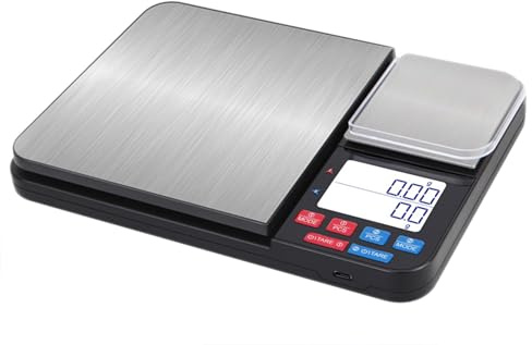 Lancoon Digital Kitchen Scale with Rechargeable Dual Weight Platforms 12 Weighing Units Stainless Steel Top Clear Backlight Display for Food Medicinal Herbs Tea Jewelry