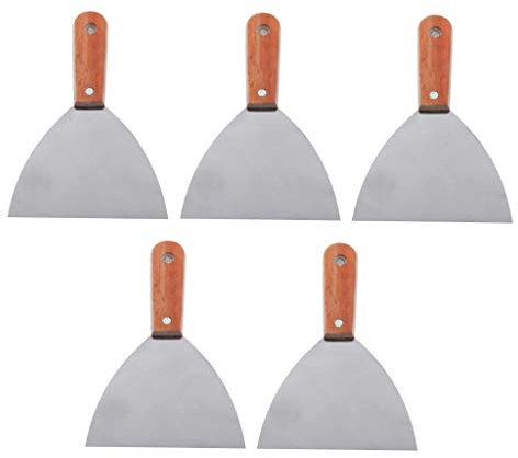 Robustes 5-teiliges Farbschaber-Set aus Karbonstahl mit Holzgriff – Handelsqualität und Mehrzweck – Klingenbreite 4/5/6 Zoll – zum Grillen und – Holz + Silber, 15,2 cm