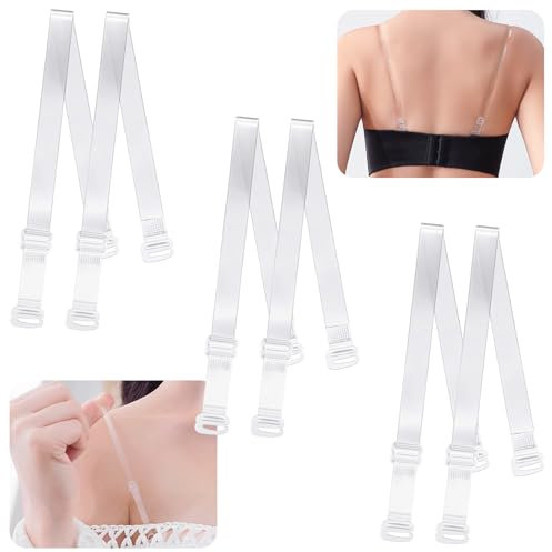 woleeup 3 Pairs Invisible Clear Bra Straps - 1.5cm Width Adjustable Transparent Bra Straps, Non-Slip Adjustable Length 40cm Soft Replacement Bra Shoulder Straps for Women Strapless Bras