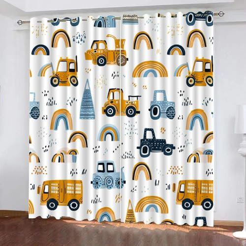 Generisch Verdunklungsvorhänge Kinderzimmer Mädchen Jungen,Kinder Vorhang Blickdicht Baufahrzeuge 2 Stück Mit Ösen,Vorhang Verdunkelung Thermo Schlafzimmer,Auto Traktor Bagger Gardinen,120X140Cm,A26