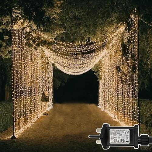 Dekofun 300 LED Curtain Fairy Lights 3m x 3m Gazebo Light Mains Powered, 8 Modes Curtain Lights Outdoor, Waterproof Christmas Fairy Light for Xmas Party Indoor Outdoor Decorations