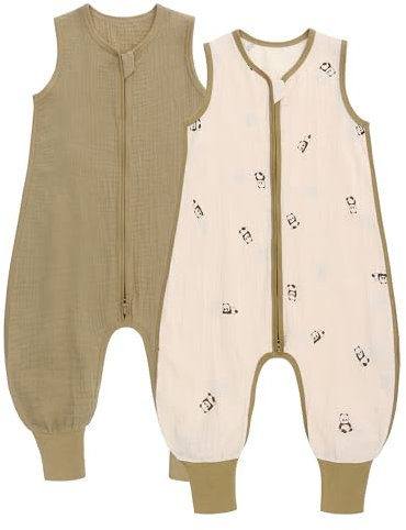 amo nenes 2er Pack Baby Schlafsack Sommer mit Füßen 0.5 Tog Sommerschlafsack 100% Baumwolle Musselin Atmungsaktiv für Jungen und Mädchen, Panda, 3-4 Jahre