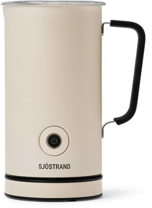Sjöstrand Coffee Mousseur à lait électrique, en acier inoxydable, pour lait chaud et froid, revêtement anti-adhésif, beige mat