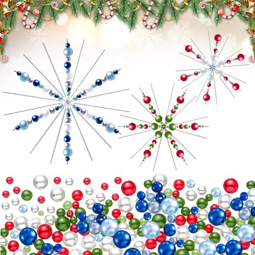 9 Stück Weihnachten Schneeflocken Drähte Formen,mit ca. 600 Stück Perlen+1 Stück Spitzzange,Perlensterne Bastelset Schneeflocken Weihnachtsdeko,für DIY Perlen Weihnachtsbaum Weihnachtsschmuck