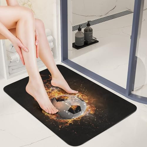 Badematten Super Absorbierende Flamme Fußball Flamme Aquarell Graffiti Türmatte Schnell Trocknende Diatom Schlamm Matte Badezimmer Matte Küchenteppich rutschfest Area Rugs (Farbe 2,50x80 cm)