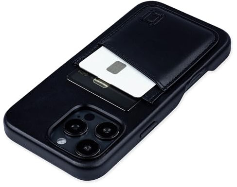 Dockem Genuine Leather Card Case V2 for iPhone 16 Pro Max with Camera Control Cutout, Built-in Metal Plate, Stitched-on Wallet with 2 Credit Card Holder Slots (Black, M2GL)