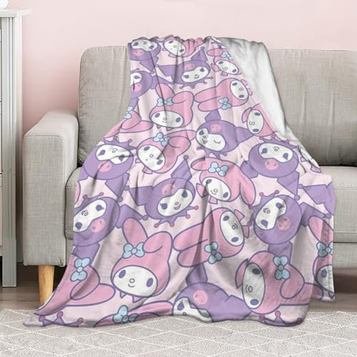 FYDZBSL Kuromi Manta con Estampado, Manta de Felpa y Mantas Súper Suaves y Acogedoras Ligera Linda Cómoda Mantas de Forro Polar Suave y Acogedora para Cama, Sofá y Viaje