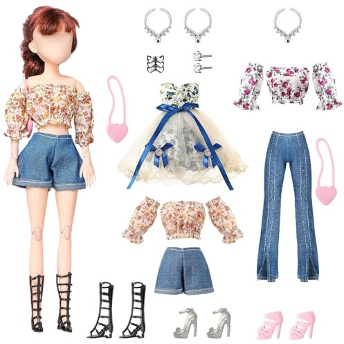 3 Set Puppenkleidung 30 cm, Kleidung für Puppen, Kleidung Outfits für Babypuppen, Puppenkleidung Set, Puppe Zubehör mit Kleider, Jeans, Ohrringe, Packungen, Schuhe, Halsketten, Armband