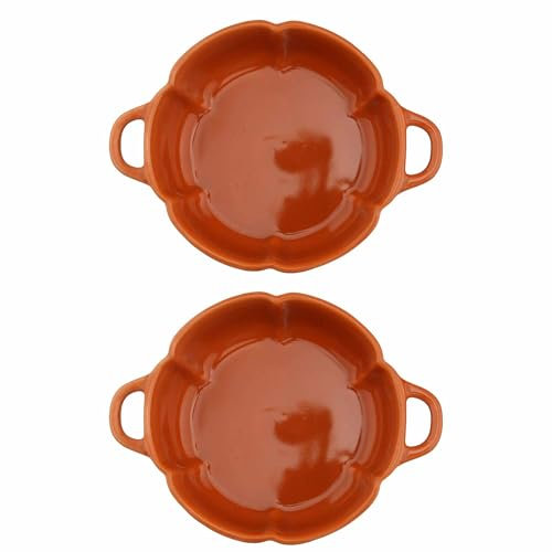 Pumpkin Ceramic Baking Dish Set Of 2 with Handles Oven To Table Ideal for Lasagne/Pie/Casserole/Tapas (5x 14x 19cm/8.5inch) Pumpkin