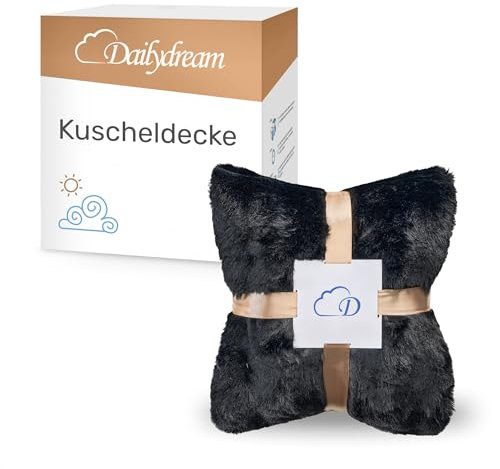 Dailydream Kunstfell Kuscheldecke - Wohndecke Warm Weich Luxus Tagesdecke, 150x200cm, schwarz