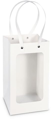 12 bustine Shopper Porta bomboniere per bomboniera con Finestra Trasparente | Varie Misure | Buste Open con Manici per Cerimonie (10x10x17 cm)