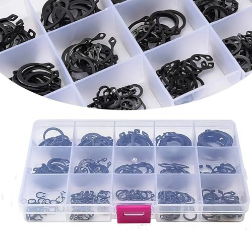 Anelli di Arresto Radiale in Acciaio Inox,Anelli Elastici C-Clips,Anelli Elastici Nero,Anello di Fissaggio a Clip per Alberi Scanalati Prigionieri Mobili,per Hardware di Fissaggio,18 Misure,225PC
