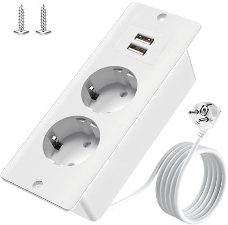 KUWUNG Enchufe Empotrable Mesa, Regleta Enchufes con USB, Regleta Empotrable con Cable 1,5 m, Regletas Enchufes USB, Enchufe Empotrable para Mesa, Encimera, Muebles, Cocina