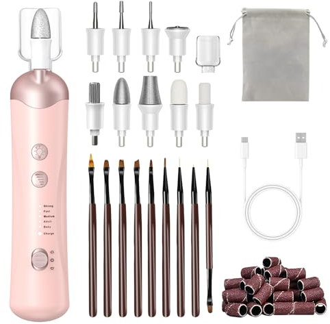 Maniküre Pediküre Set - Pediküre set Fußpflege Elektrisch Nagelfeile mit 5 Geschwindigkeiten und LED Licht Electric Nail Drill, 10 Aufsätze zur Nagelpflege für Hände und Füße (Rosa)
