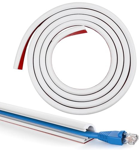 2m Goulotte de Câble Semi-Circulaire Pouvant Être Peinte, Gaine de Câble Autocollante Ignifuge à Ouverture Latérale, Mini Cache Cable Flexible Découpable pour Sol Bureau Appartement