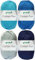 4x50 Gramm Gründl Cotton Fun Häkelgarn aus 100% Baumwolle inkl. Anleitung für Einkaufsnetz Bunt Mix Set (Set 6 (Blau Mix))
