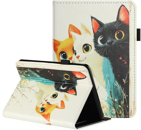 Generico DayQiQiPu Caso per Kindle Paperwhite (7 Pollici, 12a Gen, 2024 Uscita) in PU Pelle, Flip Cover Motivo di Tre Gatti, Supporto, Slot per Carte, con Auto Sveglia/Sonno - Custodia, 01