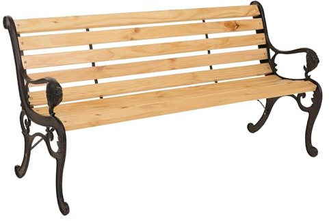 Mendler Gartenbank HWC-O25, Sitzbank Parkbank Holzbank 3-Sitzer, Gusseisen Holz Kiefer, 164cm - Natur