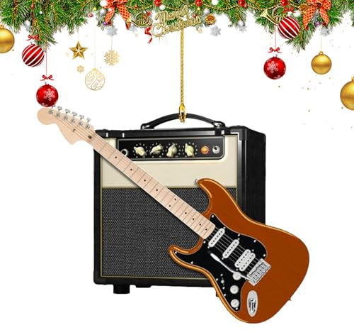 Weihnachts-Gitarren-Dekorationen, akustische 2025-Christbaumschmuck-Dekoration aus 2D-Acryl, Instrumenten-Ornamente, Musical, E-Gitarren-Musik für Musikliebhaber