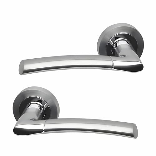 UAP Falcon Internal Door Handles On Round Rose, Satin Chrome Lift & Lock Lever Handles for Interior Wooden Doors, Keyless Pair