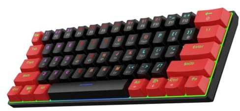 GRwzuPUEG Kabelgebundene mechanische Tastatur mit 61 Tasten und ABS-Tastenkappen mit Farbiger Hintergrundbeleuchtung, Rot, Grün, 60% kompakte Gaming-Tastatur, kompatibel mit Laptop(V900RB)