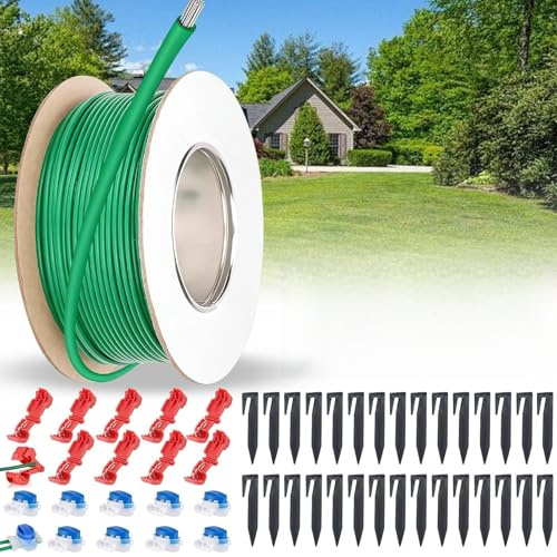 50 m Begrenzungskabel Mähroboter + 50 Erdnägel + 10 Kabelverbinder + 10 Anschlussklemmen, Universal Begrenzungsdraht Rasenroboter Zubehör Set, Kompatibel mit Gardena Bosch Worx