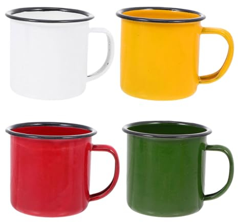 JECOMPRIS Lot de 4 Tasses Émaillées Vintage 4 Couleurs 350 Ml, Mug Ménager Multifonction pour Café et Thé, Adapté Maison, Bureau et Camping, Mug Rétro en Émail Robuste et Léger